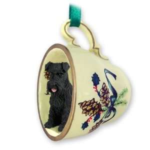  Schnauzer Green Holiday Tea Cup Dog Ornament   Uncropped 