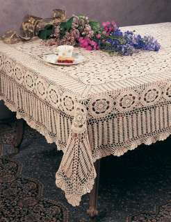 VINTAGE STYLE HANDMADE CROCHET LACE TABLECLOTH 90 ROUND WHITE OR 