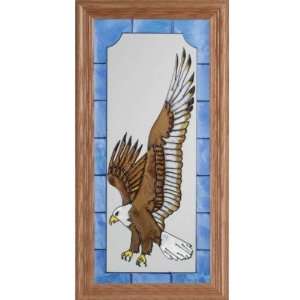  BALD EAGLE Painted Glass Suncatcher 11x22 Wood Framed 