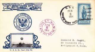 1954 USS ST. PAUL CA 73 NAVY CRUISER SHIP POSTAL COVER  