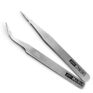  2 Nail Art Tweezers Curved Straight Pointed Ongles Beauty