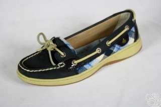 SPERRY Top Sider Angelfish Navy Nubuck Plaid Womens Boat Shoes New 