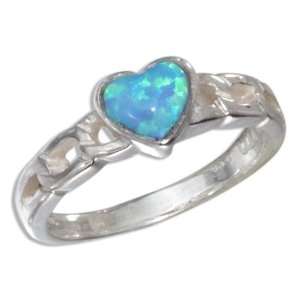  Sterling Silver Small Lab Blue Opal Heart Ring (size 08 