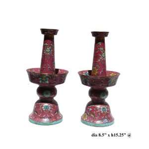  Pair Chinese Pink Powder Doped Candle Holders As1696