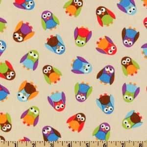  44 Wide What A Hoot Owls Allover Tan Fabric By The Yard 