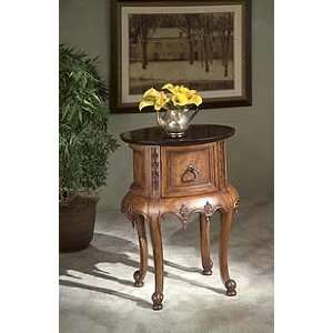  Wood And Fossil Stone Veneer Accent Table