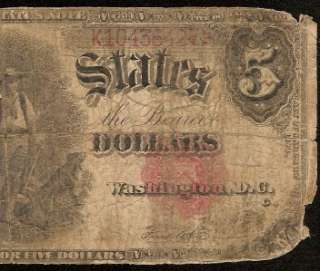 LARGE 1907 $5 DOLLAR BILL UNITED STATES LEGAL TENDER WOOD CHOPPER NOTE 