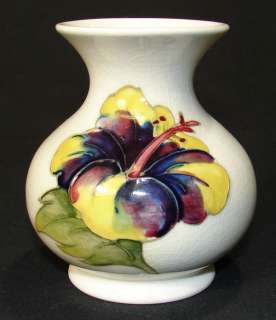 Vintage Moorcroft Pottery HIBISCUS Vase, White c.1960s  