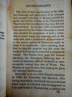 1843 antique BOOK PSALMS & HYMNS PRESBYTERIAN clayton  