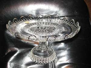 ANTIQUE PRESSED CUT EAPG CRYSTAL Glass SCALLOPED COMPOTE dish plate 