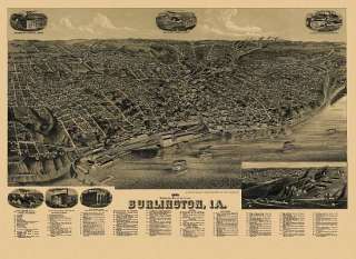 Antique Map Burlington Iowa 1889 Des Moines County  