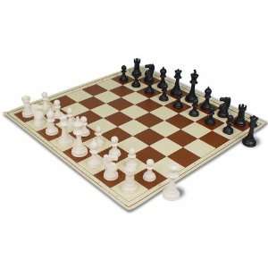  ClubTourney Black & Ivory Chess Pieces with Board   Brown 