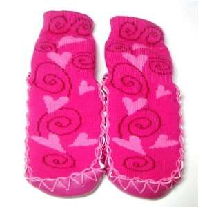 Nowali infant toddler moccasin baby booties pink with hearts size 6 