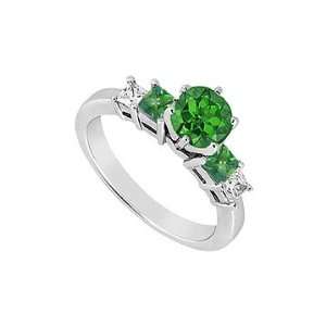  Diamond and Emerald Engagement Ring  14K White Gold   1 