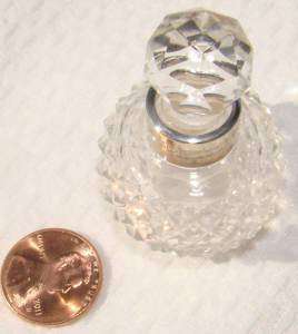 RARE ANTIQUE SOLID STERLING SILVER/CRYSTAL~SCENT PERFUME BOTTLE flask 