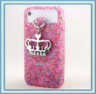 New GLITTER PINK JELLY CASE WITH SILVER CROWN CRYSTALS FOR IPHONE 4 4G 