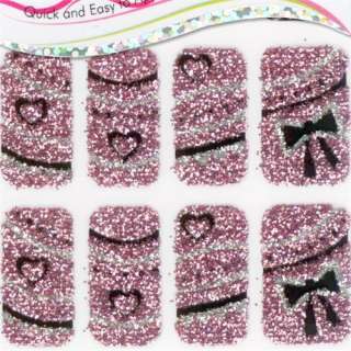 GR037 Pink Black Glitter Nail Art Tip 3D Stickers Decal  