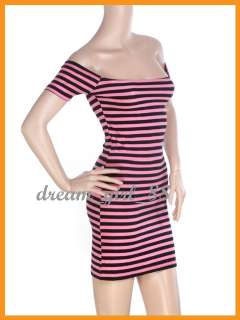  dress is simple and slim design. The off shoulder and striped design 