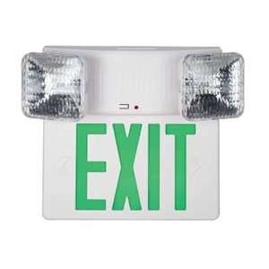 Combination Exit and Emergency Lighting Unit, Green Letters, White 