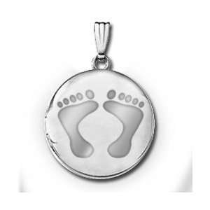 Sterling Silver Baby Footprints Round Picture Locket 