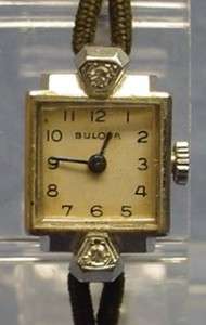 Vintage Bulova 14K Gold & Diamond Ladys Watch  