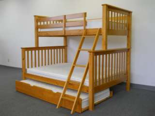 TWIN OVER FULL BUNK BEDS + TRUNDLE HONEY bunkbeds bed 798304036022 