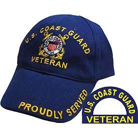 Baseball Cap Hat USCG Coast Guard Veteran Proudly Served Brass Buckle 