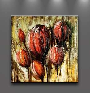 Oil Painting Flowers Modern Art on Canvas Wall Decor Handmade Red 