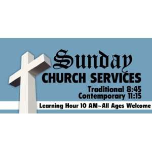  3x6 Vinyl Banner   Sunday Church Services 