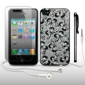 IPHONE 4 BUTTERFLY GLITTER DISCO BLING BACK COVER CASE WITH SCREEN 