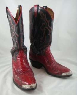   Post Mens Snakeskin Western Red Cowboy Boots Metal Toe Tips 9D  