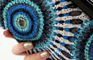 NWT Blue Printing Art Crochet Knit Clutch Evening Crossbody Bags 