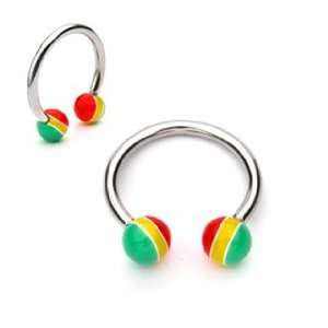  316L Surgical Steel Horse Shoe with Green/Yellow/Red UV Rasta Balls 