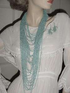   Long Strands Tiny Heishi Turquoise Beads Necklace ERs RUNWAY  