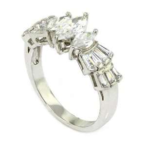   Ring w/3 Marquise & Baguettes White CZs Size 7 Alljoy Jewelry