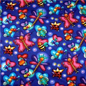 Timeless Treasures Blue Cotton Fabric Bugs 18 X 20  