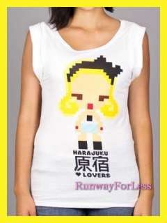 HARAJUKU LOVERS Dolls Pixel Crew Sleeveless White Tee Tshirt T shirt 