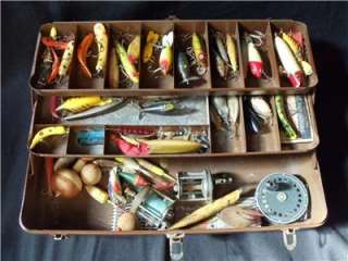 Vintage STEEL TACKLE BOX 2 Tray box Re Paint LOADED FULL Of ~WOOD 