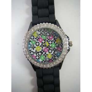  Ladies Dress Watch with Black Silicone Band and Pop Art 