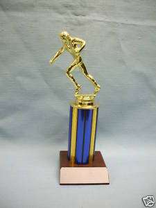 flag FOOTBALL trophy blue award wood base  