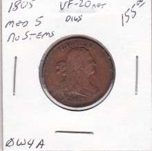 1805 Medium 5 Stemless Half Cent VF 0W4A  