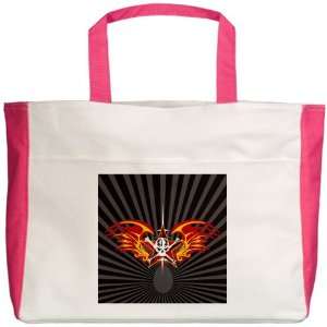  Beach Tote Fuchsia Star Skull Flaming Wings Everything 
