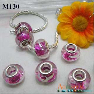 Hotpink Murano Glass Beads European Charm Bracelet M130  