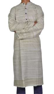 Indian Saffron Khadi Casual Wear Hand Woven Khadi Long Designer Mens 
