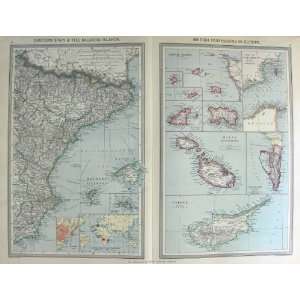    HARMSWORTH MAP 1906 SPAIN BALEARIC CYPRUS GIBRALTAR