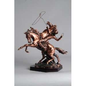  Copper Cowboy with Horses Sculpture 