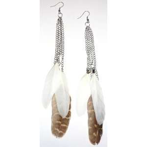  Long White / Brown Feather Earrings   Luxury and Exotic 