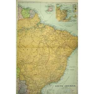  1910 Map South America Atlantic Ocean Trinidad Bacon
