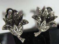 Vintage ART DECO earrings MARCASITE LILY FLOWER design CLIP ON  