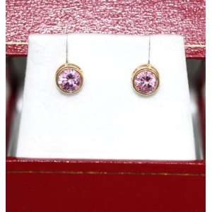  14K Yellow Gold Pink Stud bazel Earrings (4mm) Jewelry